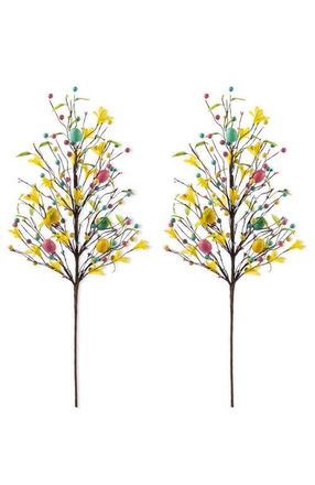 Glitzhome Set of 2 28H Easter Berries & Eggs & Leaves Picks in Yellow at Nordstrom, Size Medium