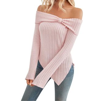 Generic Boxing Day Bargains Winter Essentials for Women Women Sexy Off Shoulder Tops Ytk Slim Fit Long Sleeve Shirt Vintage Ribbed Knit Crop Tee Lightning Dea
