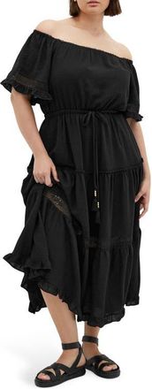 City Chic Angel Embroidery Detail Midi Dress in Black at Nordstrom, Size Xxl