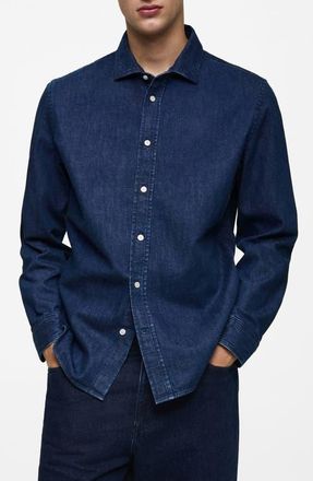 Mango Denim Button-Up Shirt in Dark Blue at Nordstrom, Size X-Small
