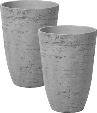 Beliani Conjunto De 2 Macetas De Mezcla De Piedra Gris 35 Cm Interior Exterior Camia