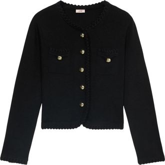 Oltre Gebreid jasje met bewerkte randen - Dames - Vesten - Zwart - XL - Wol - Truien & Vesten
