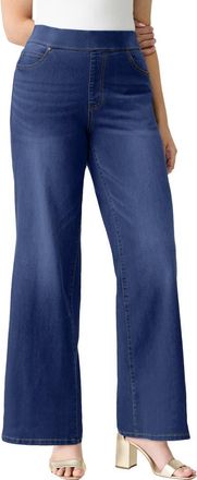 Roaman's Plus Size 360&deg; Stretch Wide Leg Jean in Dark Wash at Nordstrom, Size 12Short