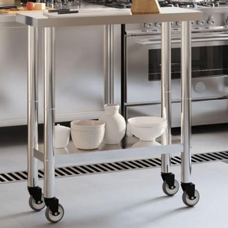 vidaXL Vidaxl - Mesa De Trabajo De Cocina Con Ruedas Acero Inox 82,5x30x85 Cm