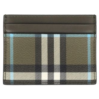 Burberry Pre-owned Womens Checked Card Holder in Olive Leather - One Size