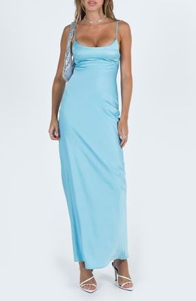 Princess Polly Ravia Satin Maxi Slipdress in Blue at Nordstrom, Size 10