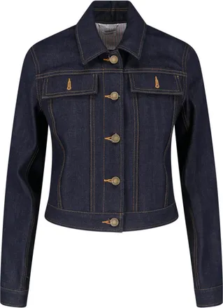 Thom Browne Blue Cropped Structured Denim Logo Jacket
