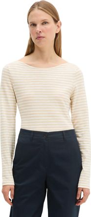 Marc O'Polo Langarmshirt MARC OPOLO, Damen, Gr. XL, weiss (beige, sanftes wei&szlig;), Jersey, Obermaterial: 100% Baumwolle, geringelt, Basic, figurbetont h&uuml;ftbedeckend