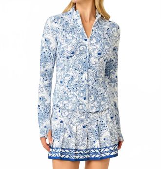Lilly Pulitzer Upf 50+ Luxletic Barbados Zip-Up Jacket In Starlight Navy Crossgrain Zoology