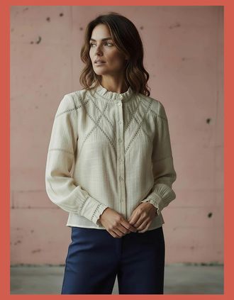Nooki Design Womens Lavinia Pretty Lace Trim Blouse - Ecru - Cream - Size: 10/8
