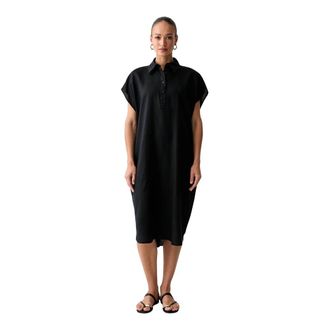 Benetton Linnen Jurk met Halflange Mouwen - Dames - Casual kleedjes - Zwart - M/L - Linnen - Kleedjes
