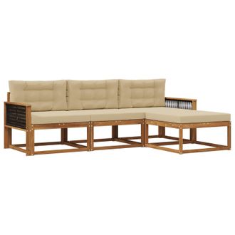 vidaXL Conjunto De Sof&aacute;s De Exterior Con Coj&iacute;n 4 Pcs Natural Y Beige Vidaxl