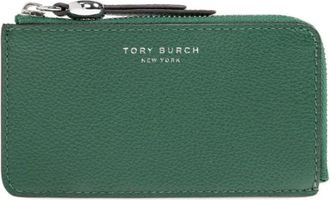Tory Burch Romy leren kaarthouder met rits - Dames - Portefeuilles - Groen - ONE Size - Leer - Accessoires