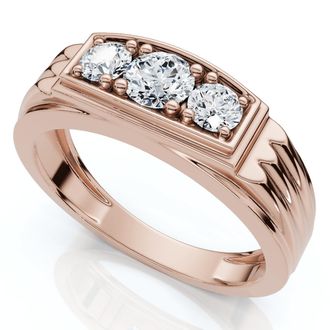 Pompeii3 3/4Ct Mens 3 Stone Diamond Wedding Anniversary Ring in 14k Gold Lab Grown