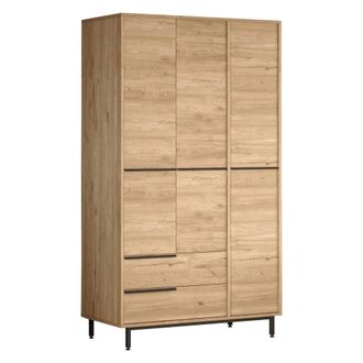 Dmora Armario De 3 Puertas Oricola, Dormitorio, 5 Estantes, 2 Cajones, Barra, 112x55 Cm Roble Marr&oacute;n