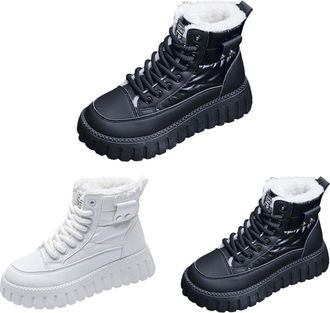 Generic Womens Platform Lace Up Boots Thick Warm Faux Fur Lined Boots Ladies Insulated Comfortable Ankle Booties Outdoor Waterproof Anti Slip Combat Boots Bla