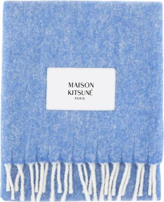 Maison Kitsuné Accessoires, Heren, Blauw, ONE Size, Wol, Alpaca Gestreept Sjaal