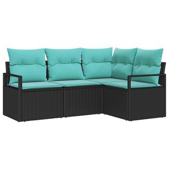 vidaXL Juego De Sof&aacute; 4 Pcs Negro Rat&aacute;n Sint&eacute;tico Vidaxl