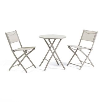 Siediti Fuori e Dentro Set de balc&oacute;n plegable beige con mesa redonda y 2 sillas