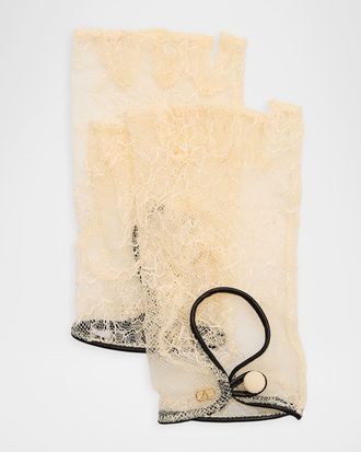 Valentino Garavani VLogo Signature Lace & Leather Biker Gloves