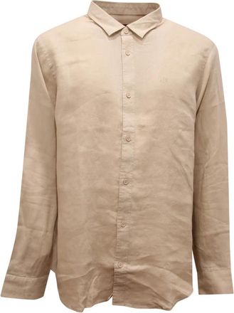 Armani Regular Fit Linnen Shirt - Heren - Casual Overhemden - Beige - XL - Linnen - Overhemden
