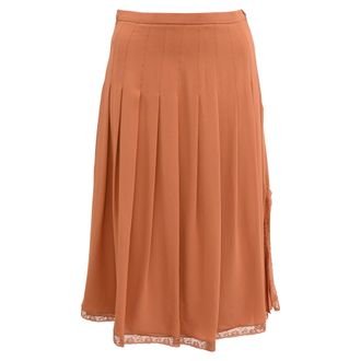 Chlo&eacute; Pleated Midi Skirt in Orange Polyester