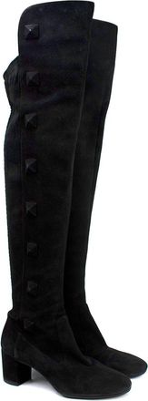 Valentino Garavani Valentino Black Suede Rockstud OTK Boots Size 37