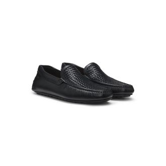 BOSS Leather moccasins with woven vamp
