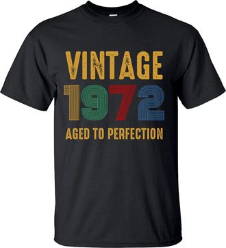 Generic Vintage 1972 Aged to Perfection T-Shirt Born in 1972 Old is Gold Birthday Top (Black, 2XL)
