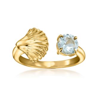 Ross-Simons Aquamarine Seashell Open-Space Ring in 18kt Gold Over Sterling