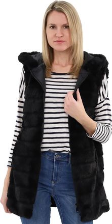 Malito more than fashion Malito CR-1958 Womens Hooded Vest | Ribbed Faux Fur | Teddy Vest with Zip, black, XL