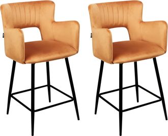 Beliani Beliani - Conjunto De 2 Sillas De Bar Modernas Asiento De Terciopelo Con Reposabrazos Respaldo Acolchado Naranja Sanilac