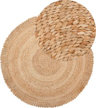 Beliani Beliani - Alfombra Beige Redonda 140 Cm Estilo Boho R&uacute;stico Espiral Trenzado De Yute Natural Sal&oacute;n Dormitorio Comedor Erence