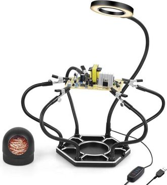 OEM Estaci&oacute;n De Soldadura De Tercera Mano Con 6 Brazos Flexibles Y Lupa 3x, Soporte De Soldadura De Tercera Mano Para Reparaci&oacute;n Electr&oacute;nica, Modelismo Y 