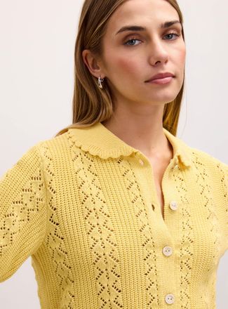 Vero Moda Womens Pointelle-knit Peter Pan collar Cardigan Sweater