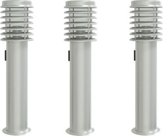 vidaXL Outdoor Floor Lamps with Outlet 3pcs Silver 60 cm Stainless Steel Vidaxl