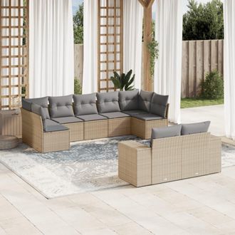 vidaXL Set De Sof&aacute;s De Jard&iacute;n 9 Pzas Con Cojines Rat&aacute;n Sint&eacute;tico Beige Vidaxl