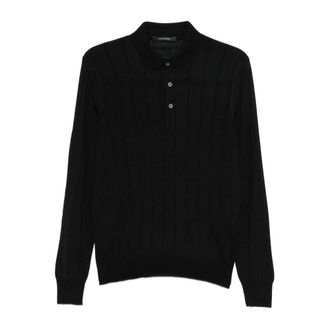 Tagliatore Polo Shirts, male, Black, Size: 2XL Long Sleeve Knit Polo Shirt