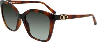 Ferragamo Donker Havana Zonnebril met Grijs Verloop - Dames - Zonnebrillen - Bruin - 54 MM - Accessoires
