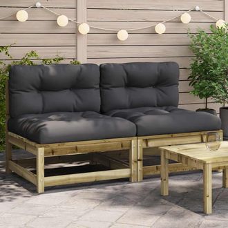 vidaXL Sof&aacute;s De Jard&iacute;n Sin Reposabrazos Con Cojines 2 Uds Madera Pino Vidaxl