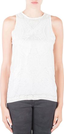 Roberto Cavalli Off White Mixed Media Printed Silk Racer Back Tank Top