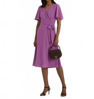 Ralph Lauren Belted Georgette Midi Dress In Purple