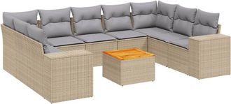 vidaXL Juego De Sof&aacute;s Jard&iacute;n Con Cojines Beige 10 Pzas Rat&aacute;n Sint&eacute;tico Vidaxl