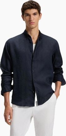 HUGO BOSS Mens Liam Collared Button Down Long Sleeve Shirt - Navy - Size: 38/Regular