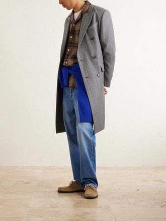 Drake's Camp-Collar Checked Wool Shirt