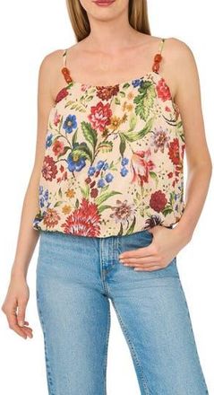 CeCe by Cynthia Steffe Floral Beaded Bubble Hem Top in Tan Multi at Nordstrom Rack, Size X-Large