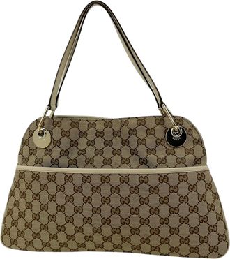 Gucci Gg Canvas Beige Ivory Gg Canvas Leather Tote Bag (Pre-Owned)