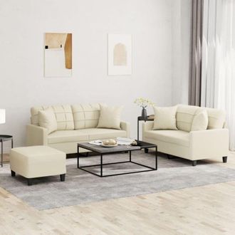 vidaXL Vidaxl - Juego De Sof&aacute;s Con Cojines 3 Piezas Cuero Sint&eacute;tico Color Crema