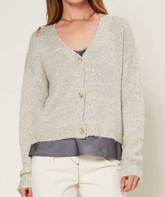 Current Air Soft Sequined Cardigan In Beige