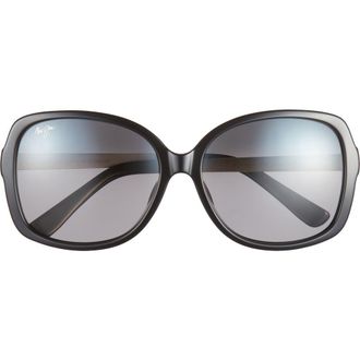 Maui Jim 58mm Polarized Oval Sunglasses in Black Silver Grey at Nordstrom Rack
